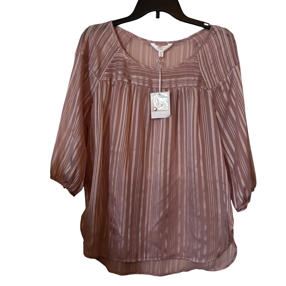 Lauren Conrad Women's Blouse Medium NWT Pink Stripe Sheer